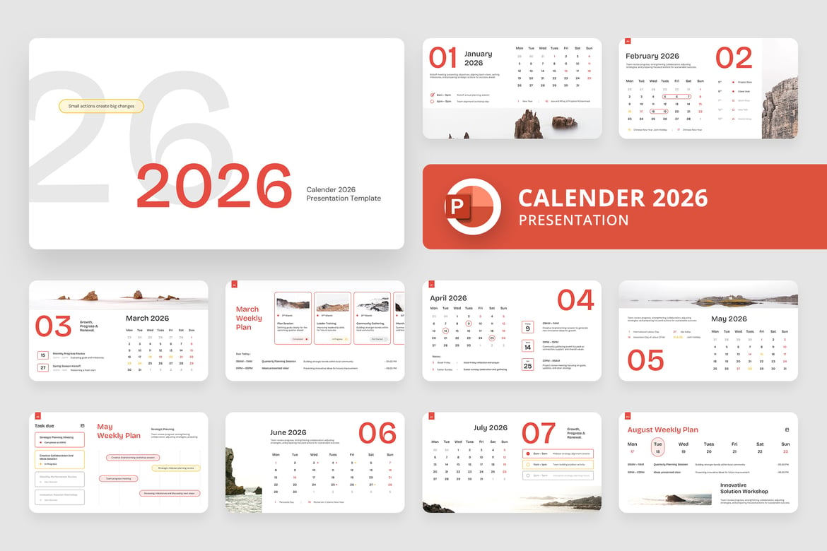 Template Presentasi PowerPoint Kalender 2026 yang Elegan