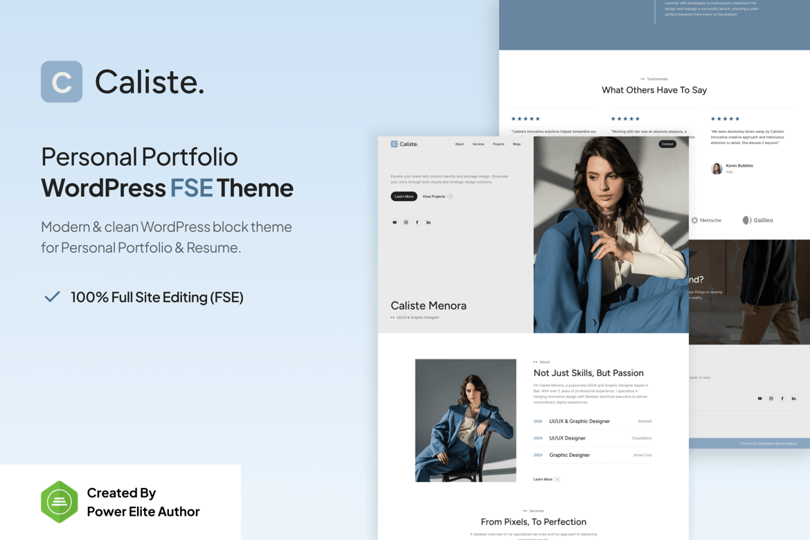 Caliste – Tema WordPress Portofolio Pribadi & Resume yang Modern