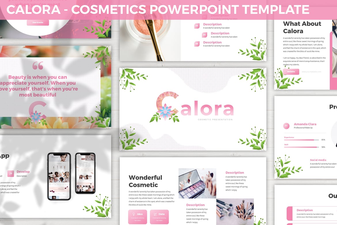 Template Powerpoint Kosmetik Calora - Presentasi Feminin dan Abstrak