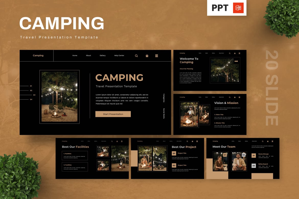 Template PowerPoint Seru untuk Camping dan Perjalanan Alam
