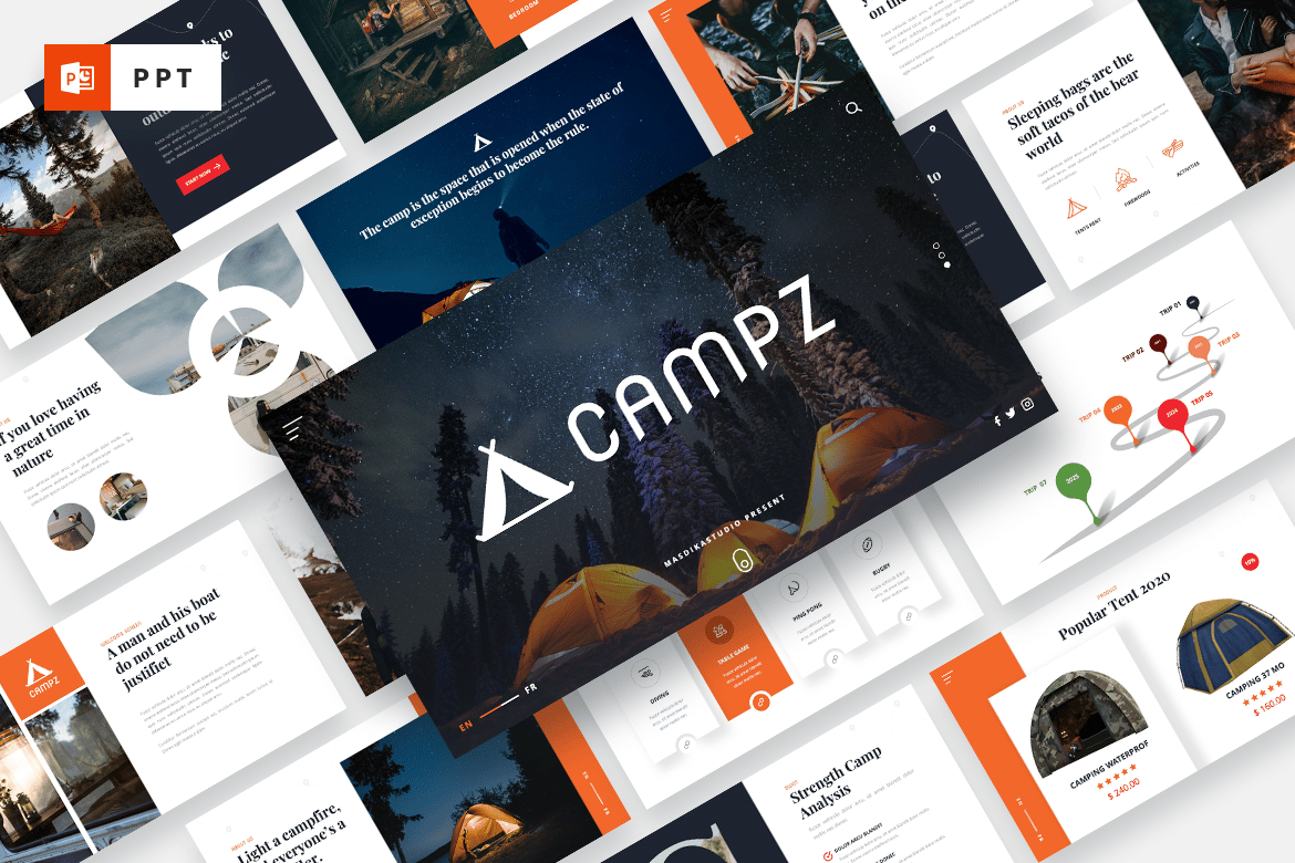 Template PowerPoint CAMPZ untuk Camping & Caravan yang Modern dan Profesional