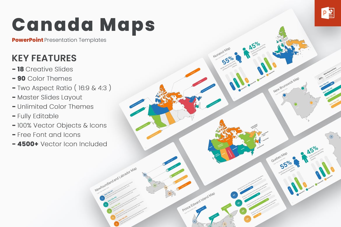 Template PowerPoint Peta Kanada yang Menarik dan Profesional