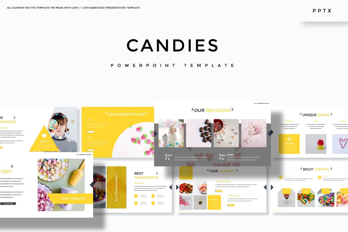 Template Presentasi PowerPoint Candies yang Menarik