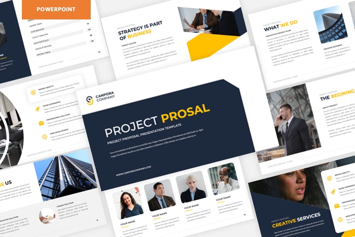Template Presentasi PowerPoint Canpora - Proposal Proyek yang Menarik