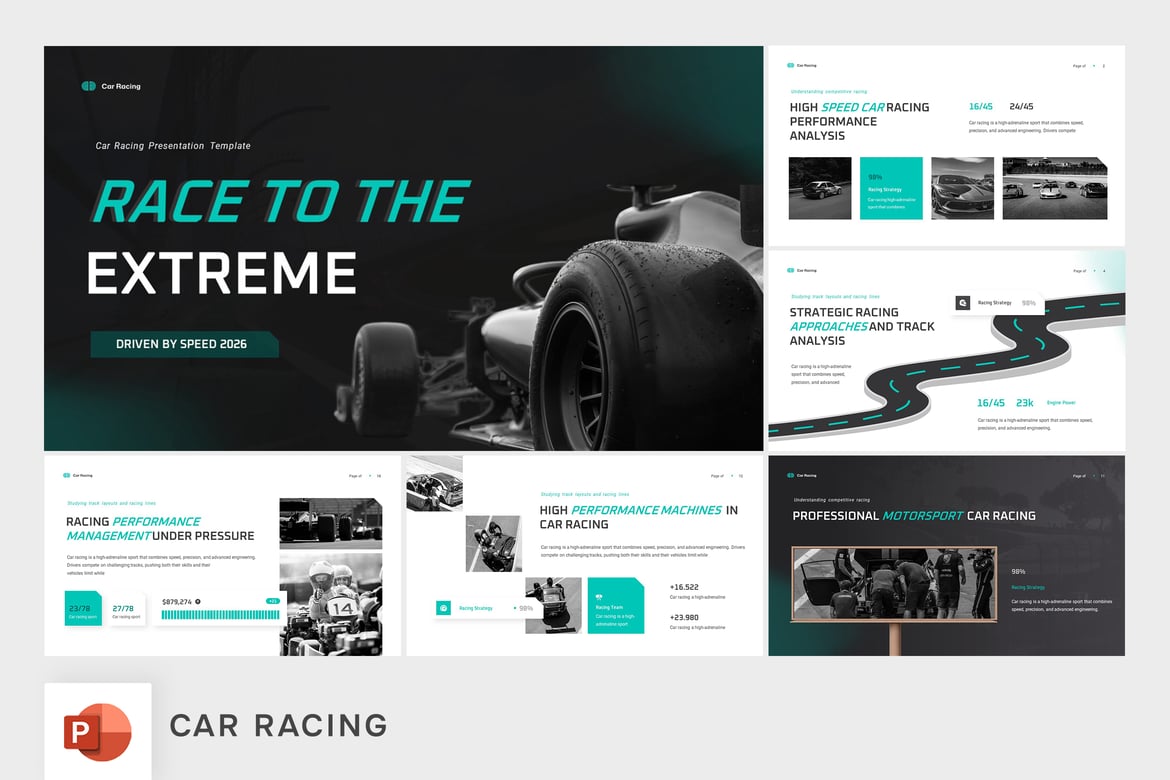 Template Presentasi Powerpoint Balap Mobil yang Menggugah Semangat