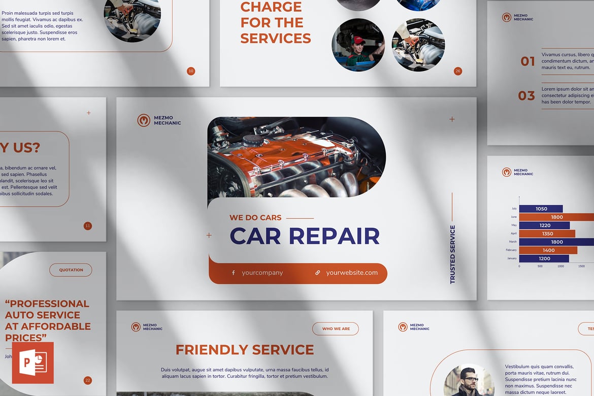 Template PowerPoint Presentasi Perbaikan Mobil yang Menarik dan Profesional