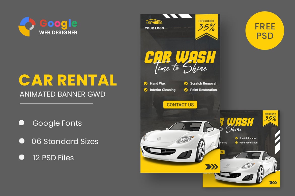 Template Banner HTML5 untuk Cuci Mobil yang Menarik dan Profesional