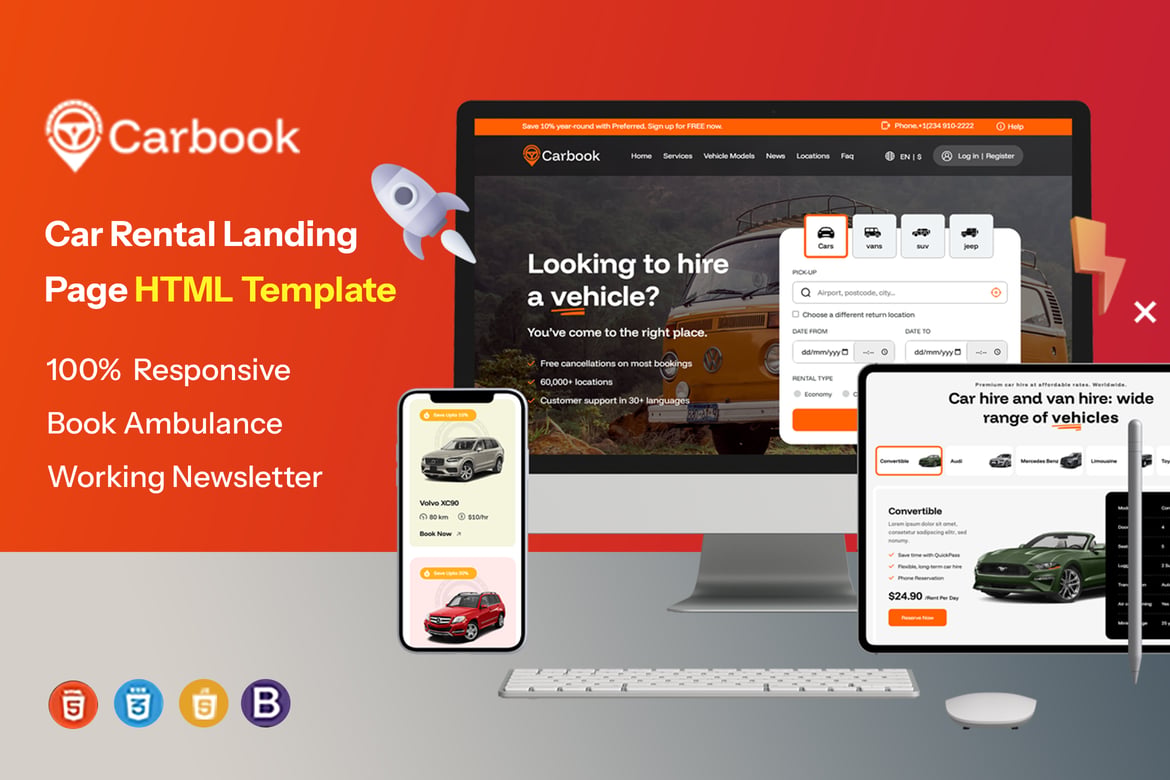 Carbook - Template Website Landing Page Penyewaan Mobil dan Ambulans