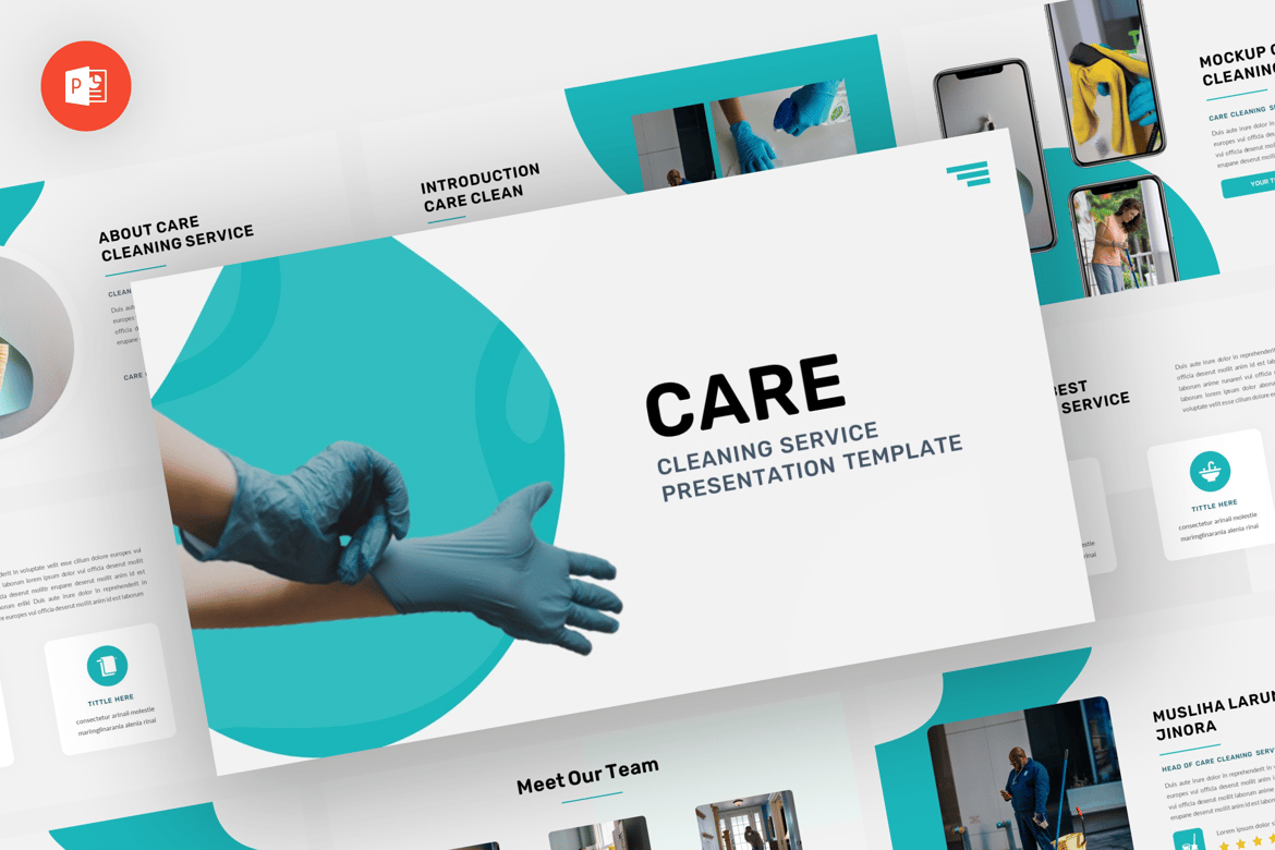 Template Powerpoint Layanan Kebersihan Care yang Modern dan Profesional