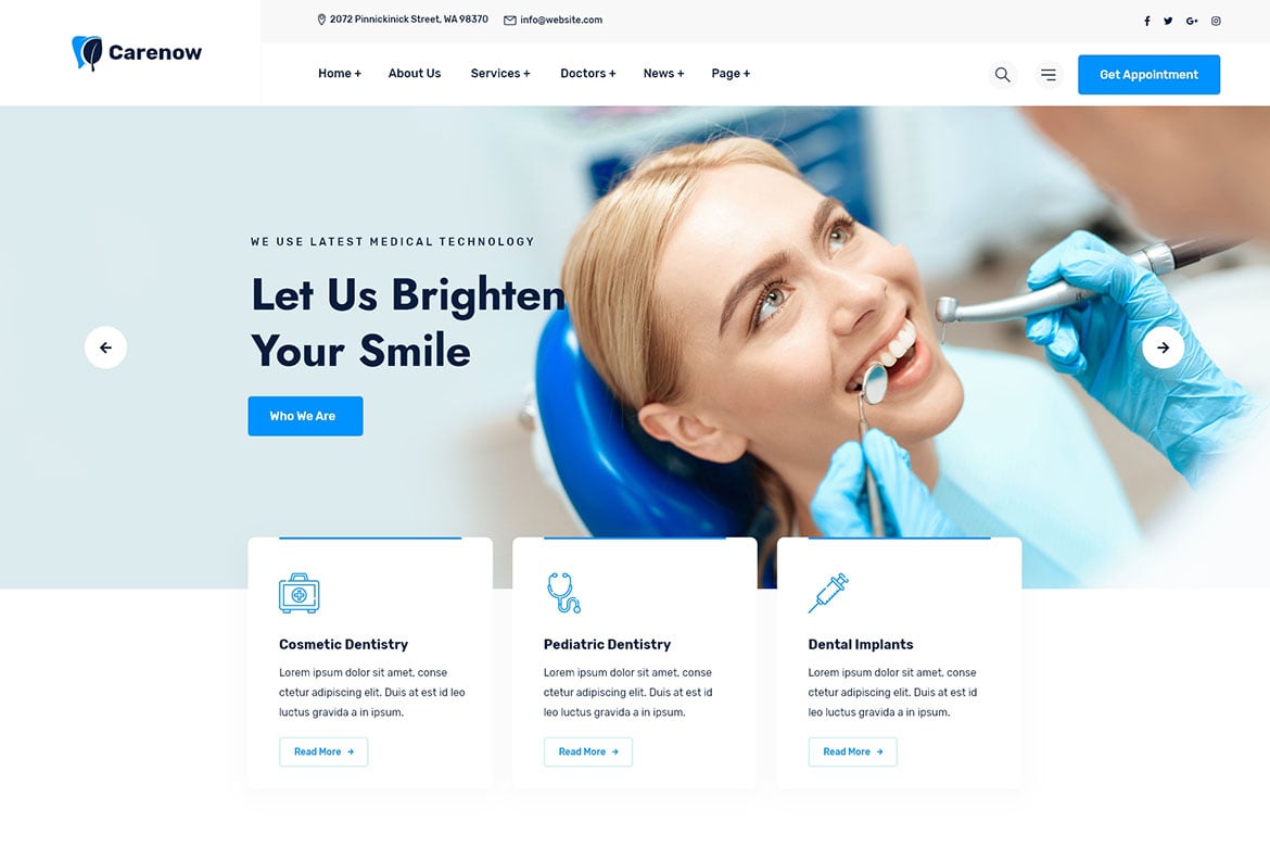 Carenow – Template Website Medis dan Gigi yang Fleksibel
