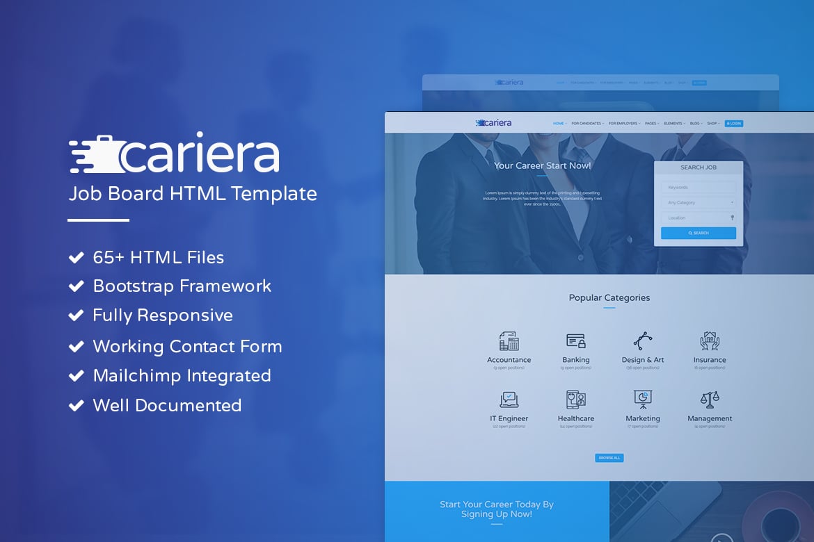 Cariera - Template Website Job Board yang Profesional dan Modern