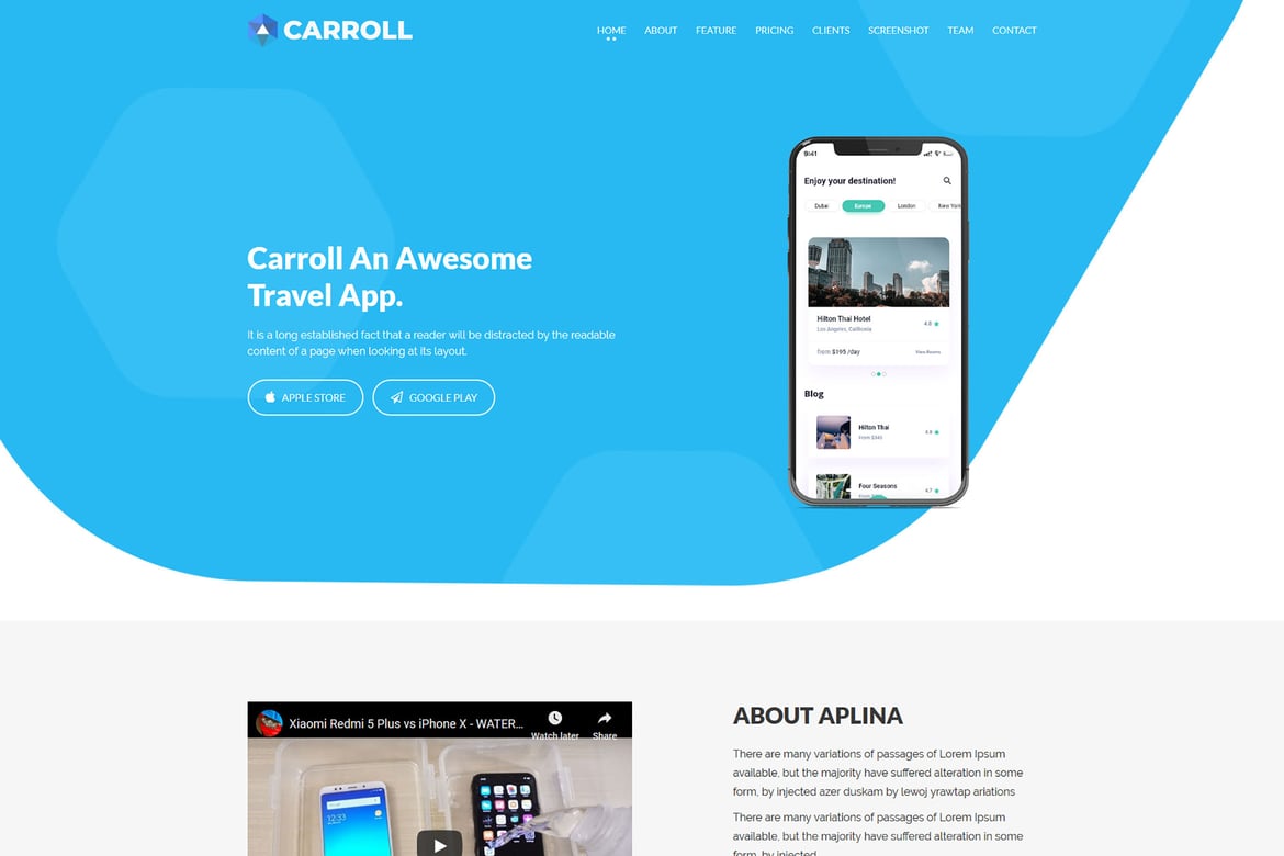 Carroll - Template Website Landing Page Aplikasi Modern