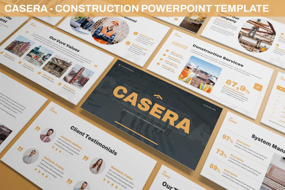 Template PowerPoint Casera untuk Proyek Konstruksi yang Profesional