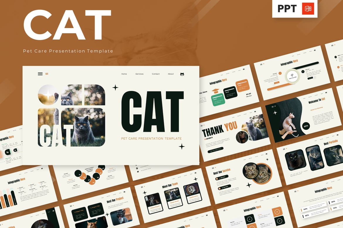 Template PowerPoint Perawatan Kucing yang Menarik