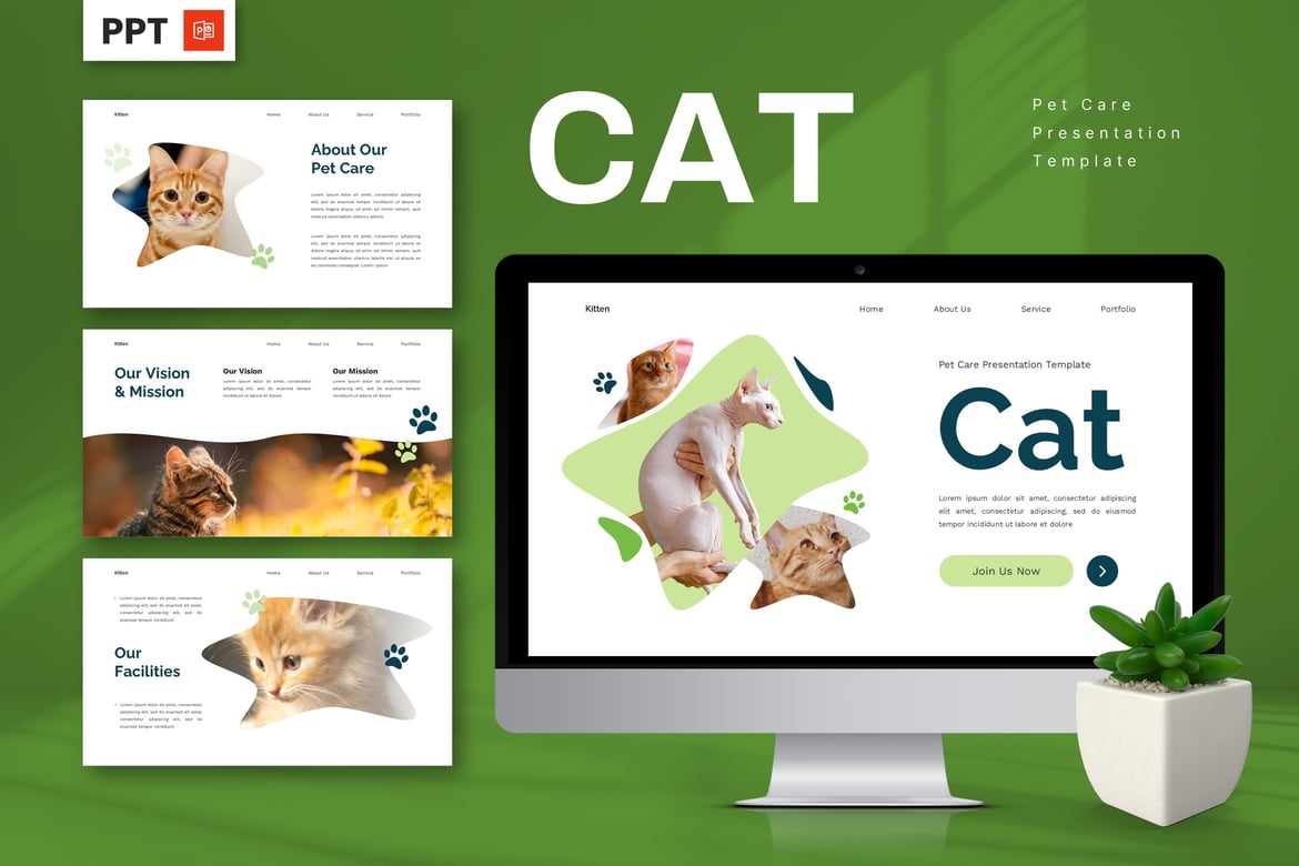 Template Presentasi PowerPoint Perawatan Kucing yang Menarik