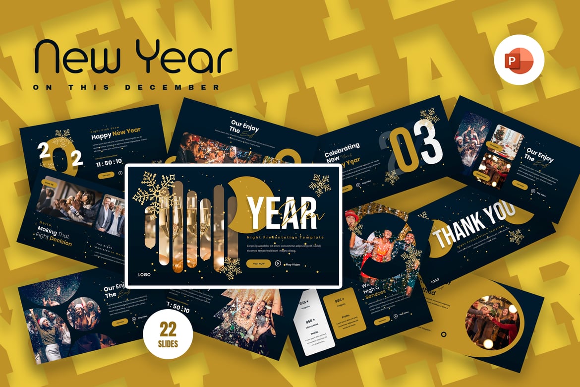 Template Presentasi PowerPoint Bisnis Tahun Baru yang Menarik