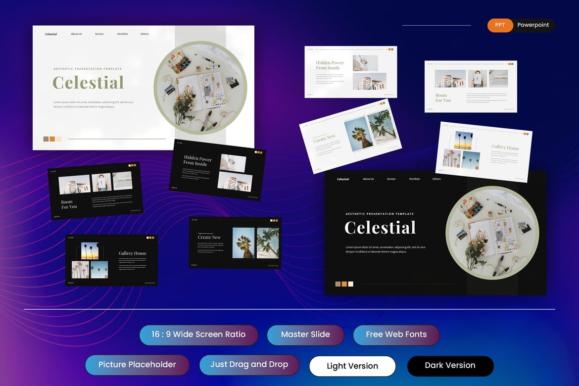 Template PowerPoint Estetis Celestial - Desain Menawan untuk Presentasi Anda