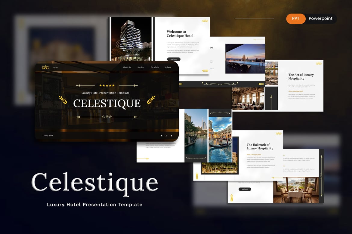 Template PowerPoint Hotel Mewah Celestique yang Memukau