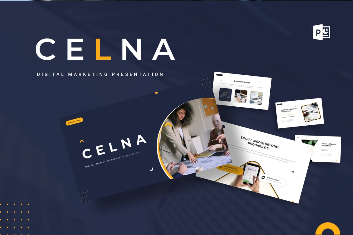 Template Presentasi PowerPoint Celna untuk Pemasaran Digital yang Menarik