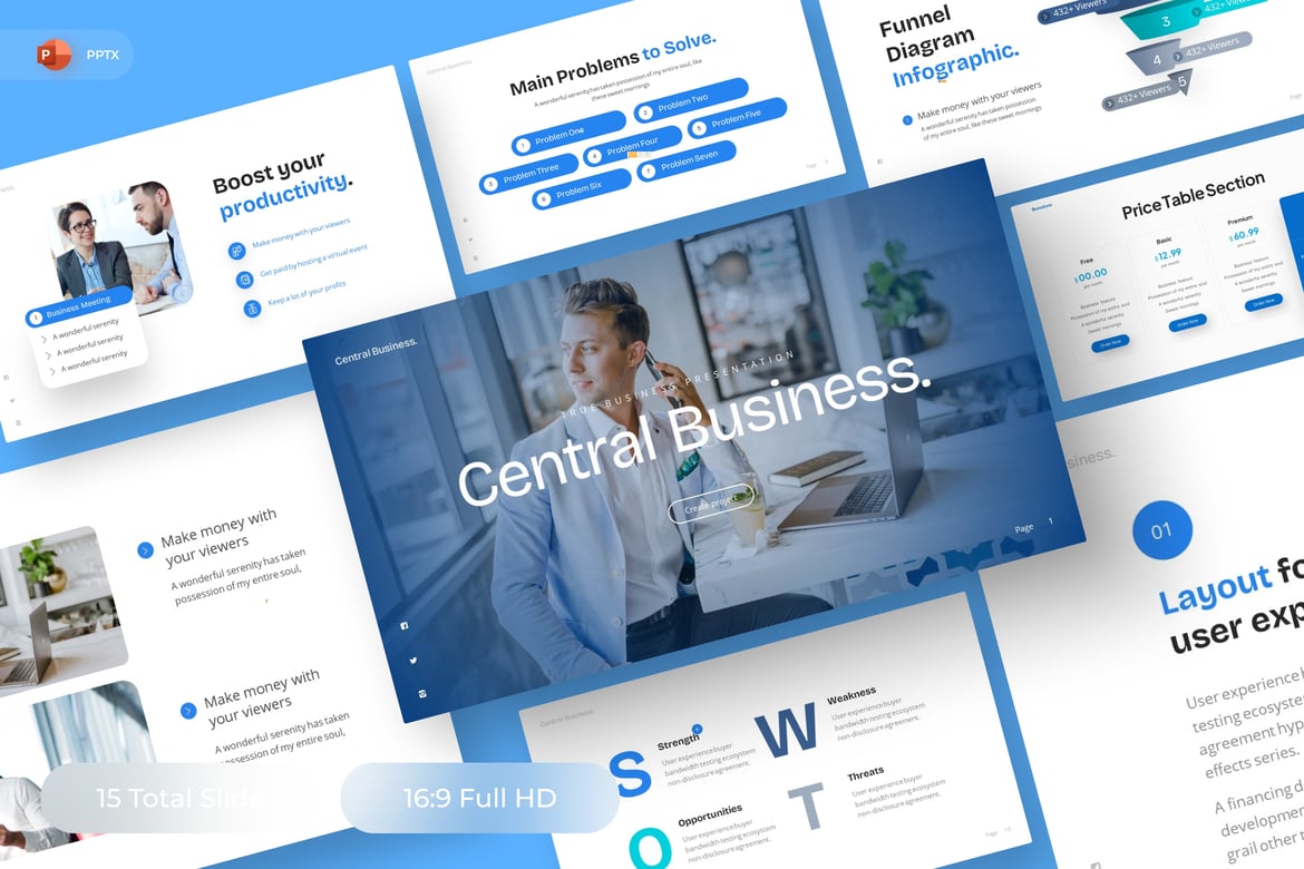 Template PowerPoint Bisnis Central yang Menarik dan Profesional