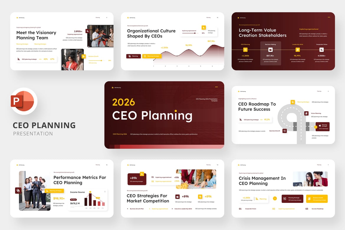 Template PowerPoint Perencanaan CEO yang Menarik dan Profesional