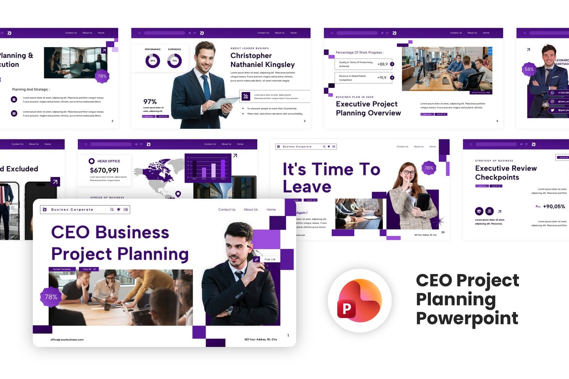 Template Presentasi PowerPoint Rencana Proyek CEO yang Kreatif