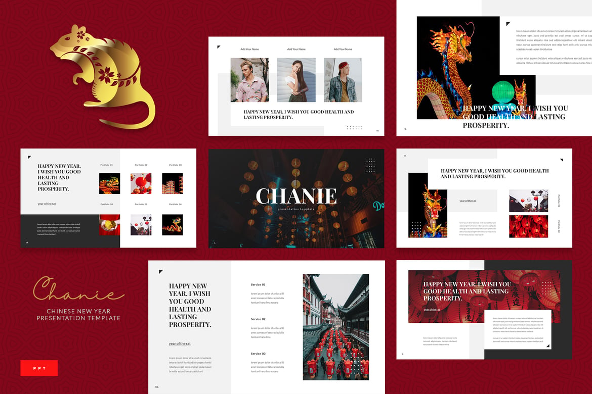 Template Powerpoint Chanie untuk Perayaan Tahun Baru China yang Menarik