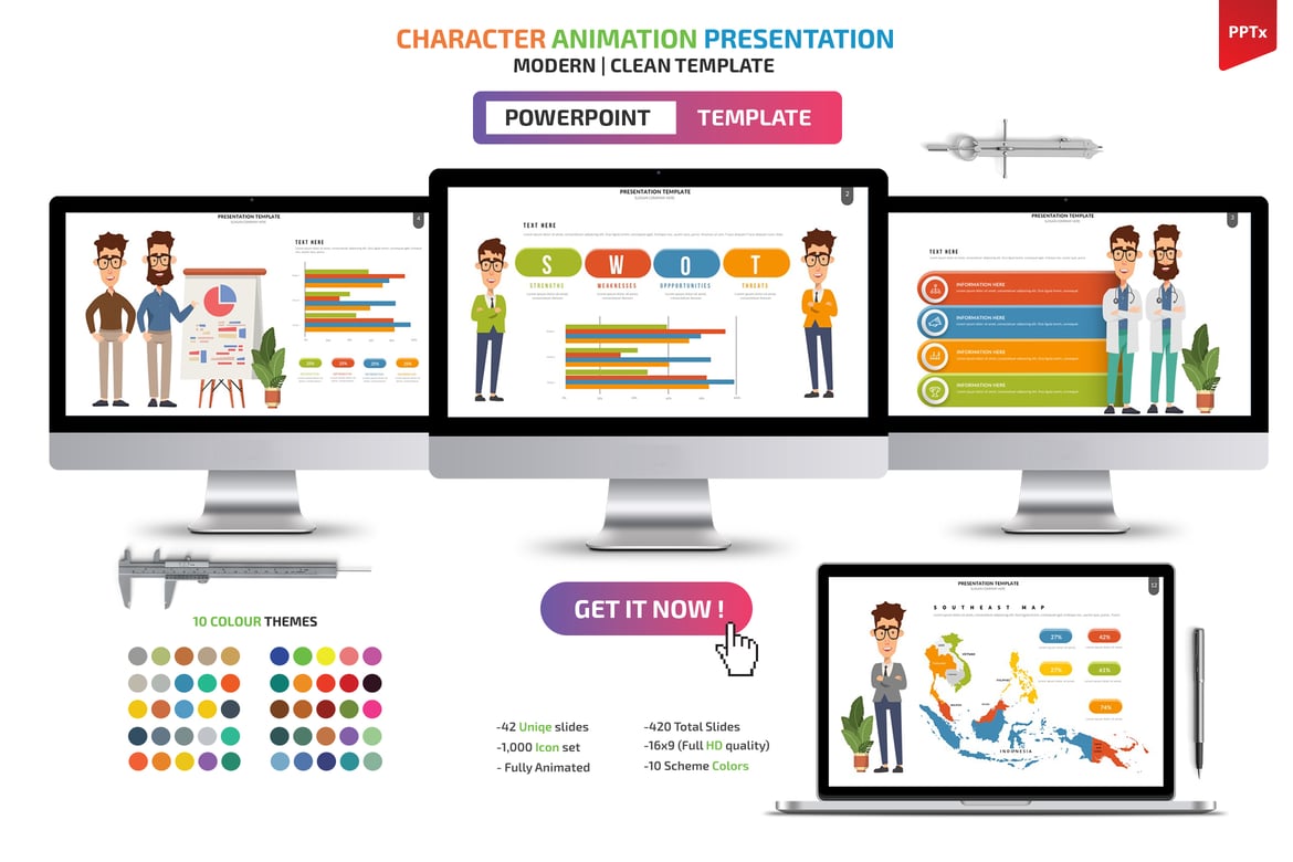 Template PowerPoint Animasi Karakter Bisnis yang Menarik