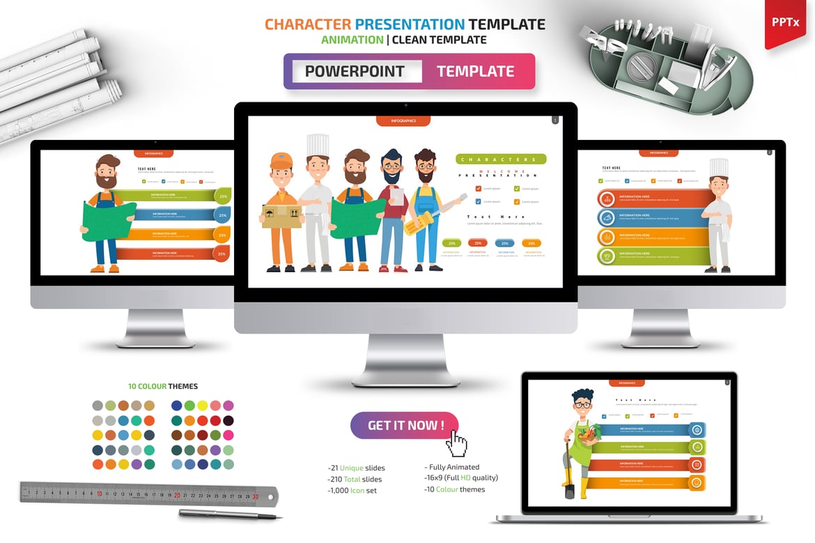 Template PowerPoint Karakter Profesional untuk Presentasi Menarik