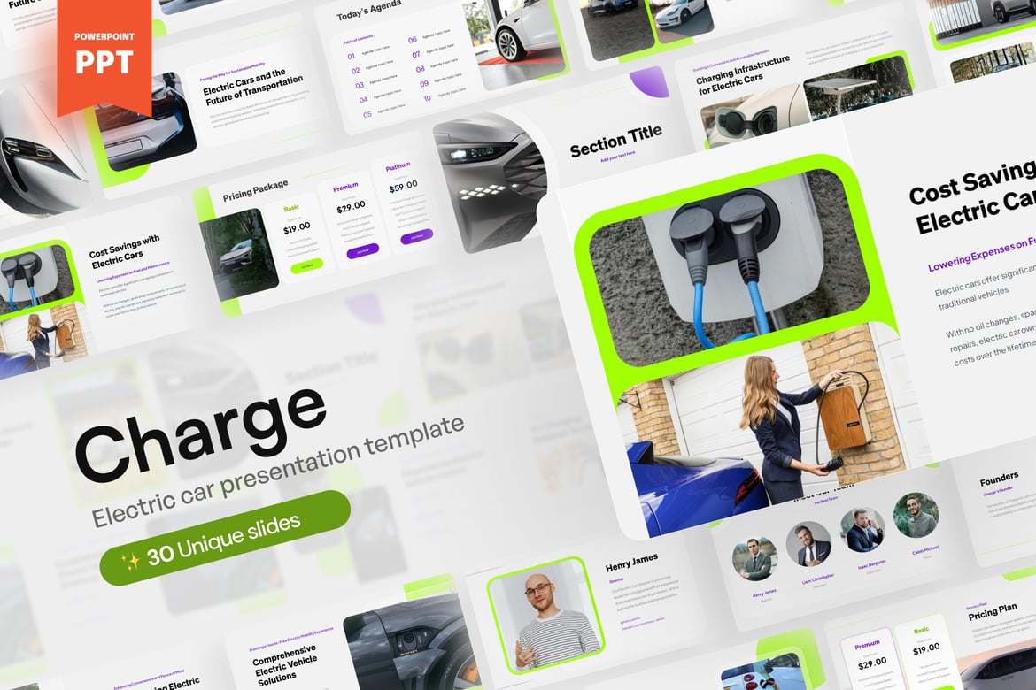Template Presentasi PowerPoint Mobil Listrik - Charge