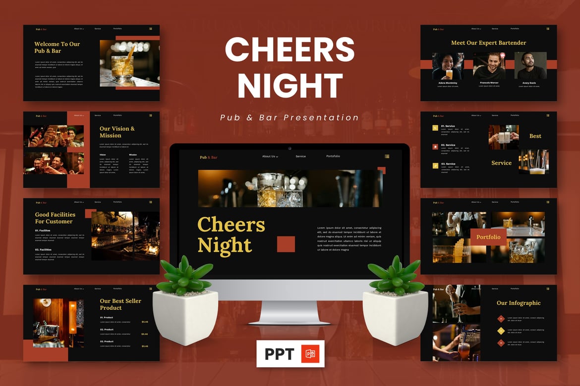 Template Presentasi Cheers Night - Pub & Bar yang Menarik