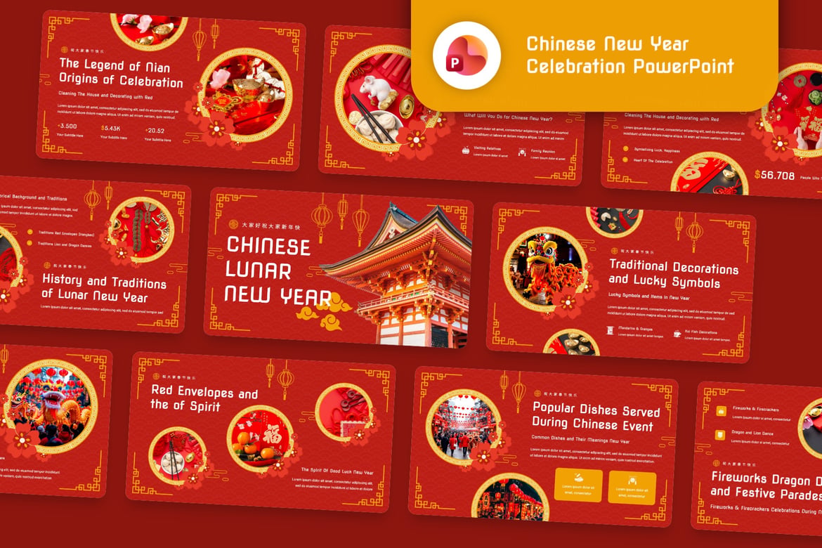 Template Powerpoint Perayaan Tahun Baru Cina yang Kreatif dan Modern
