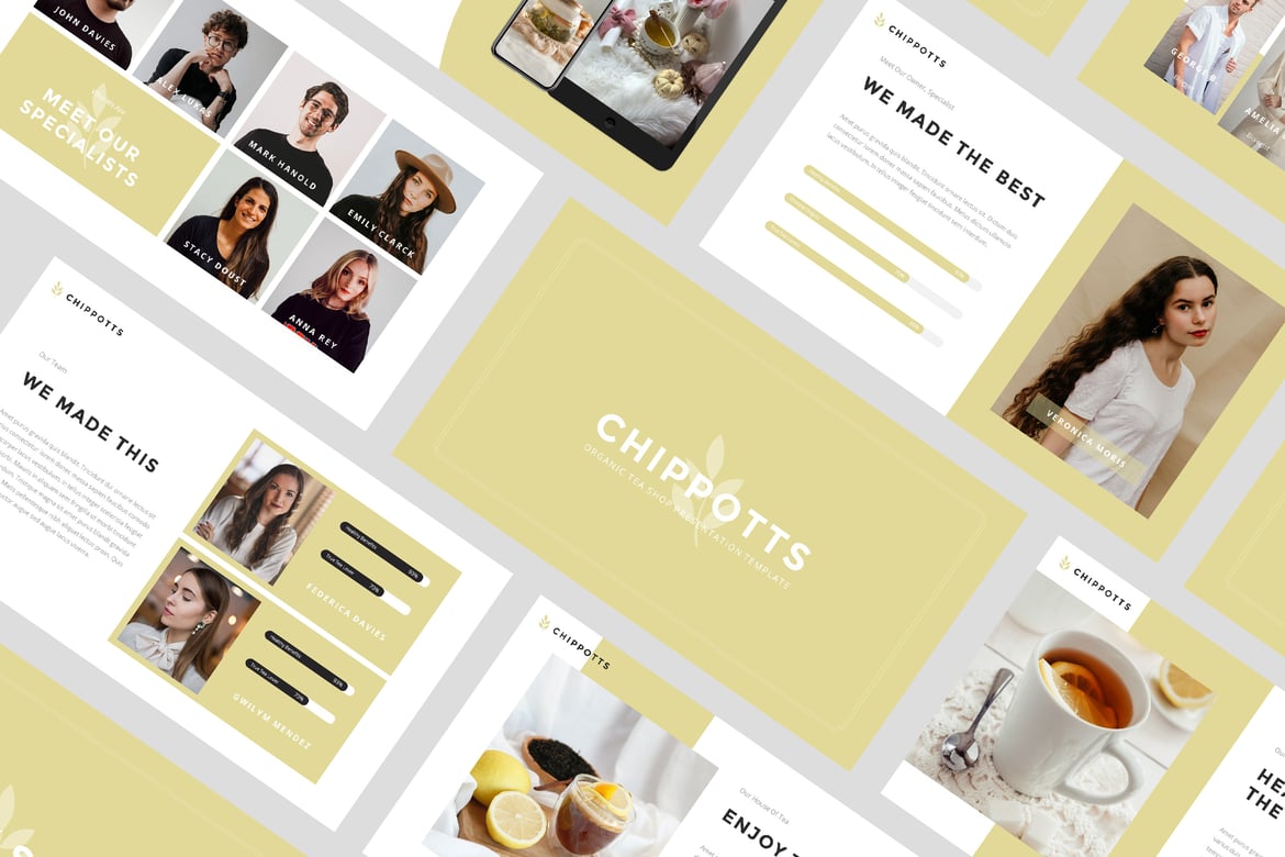Chippotts – Template PowerPoint Toko Teh Organik yang Menarik