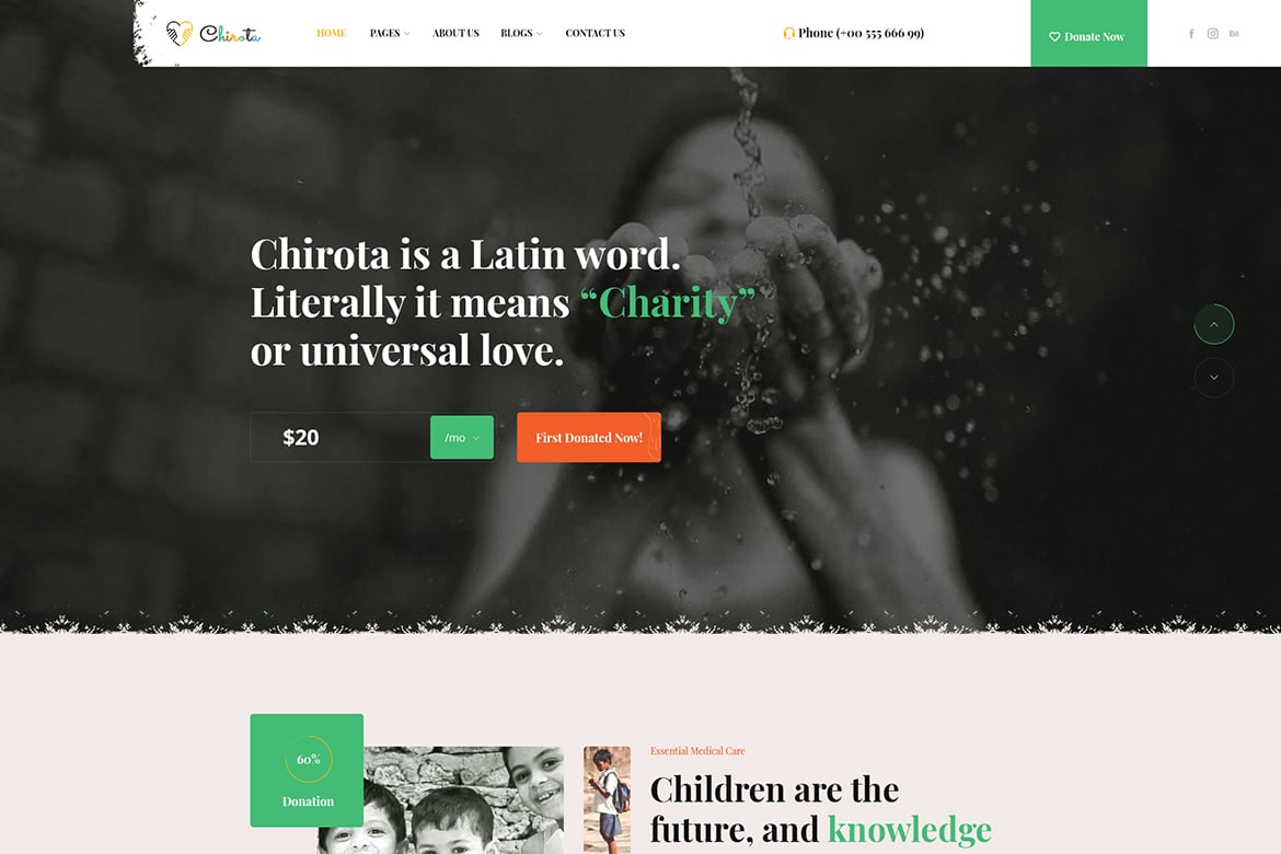 Chirota - Template Website Amal Non-Profit yang Modern dan Menarik