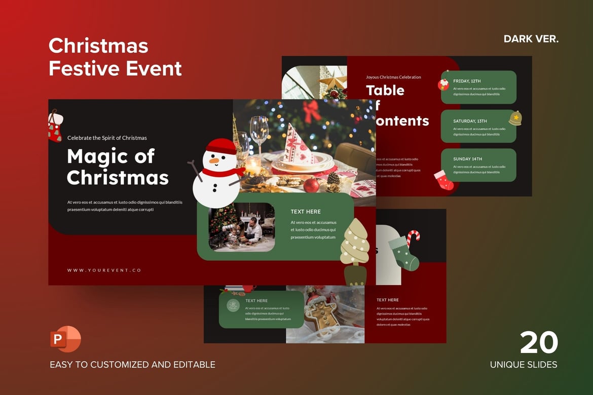 Template Presentasi Powerpoint Acara Natal - Versi Gelap