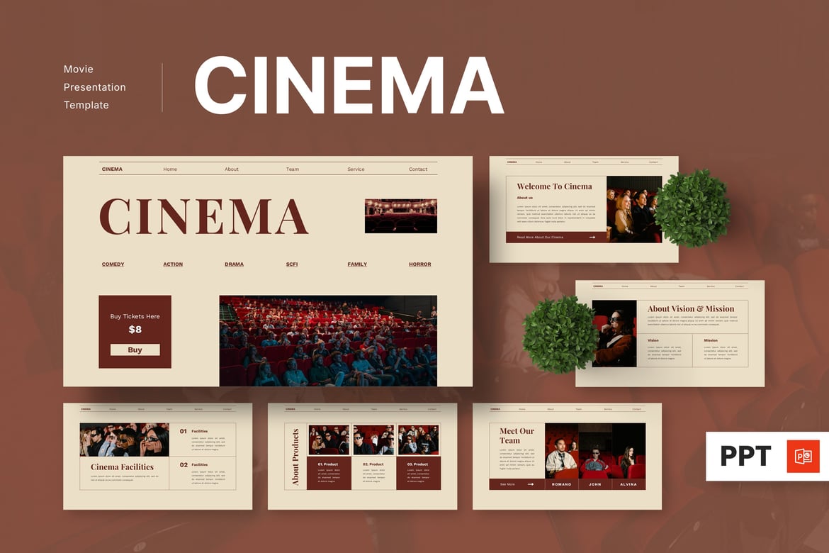 Template PowerPoint Sinema - Presentasi Film yang Menarik