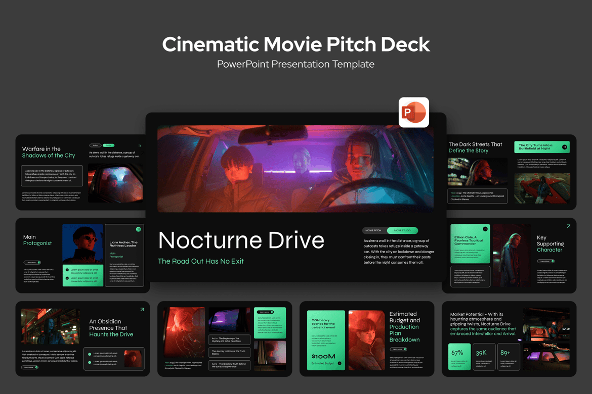 Template PowerPoint Pitch Deck Film Sinematik yang Menarik