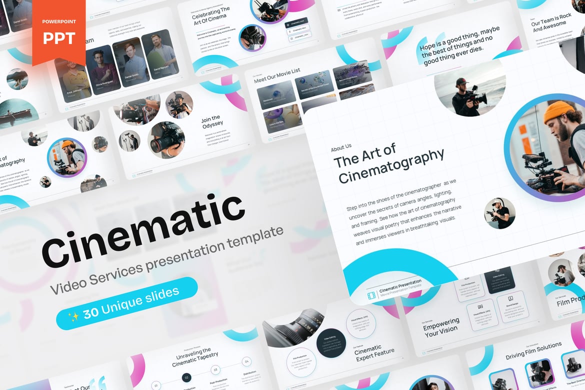Template Presentasi PowerPoint Cinematic untuk Layanan Video yang Menarik