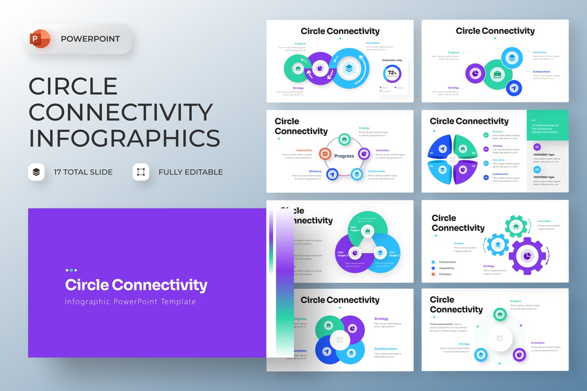 Template PowerPoint Infografik Konektivitas Lingkaran yang Menarik