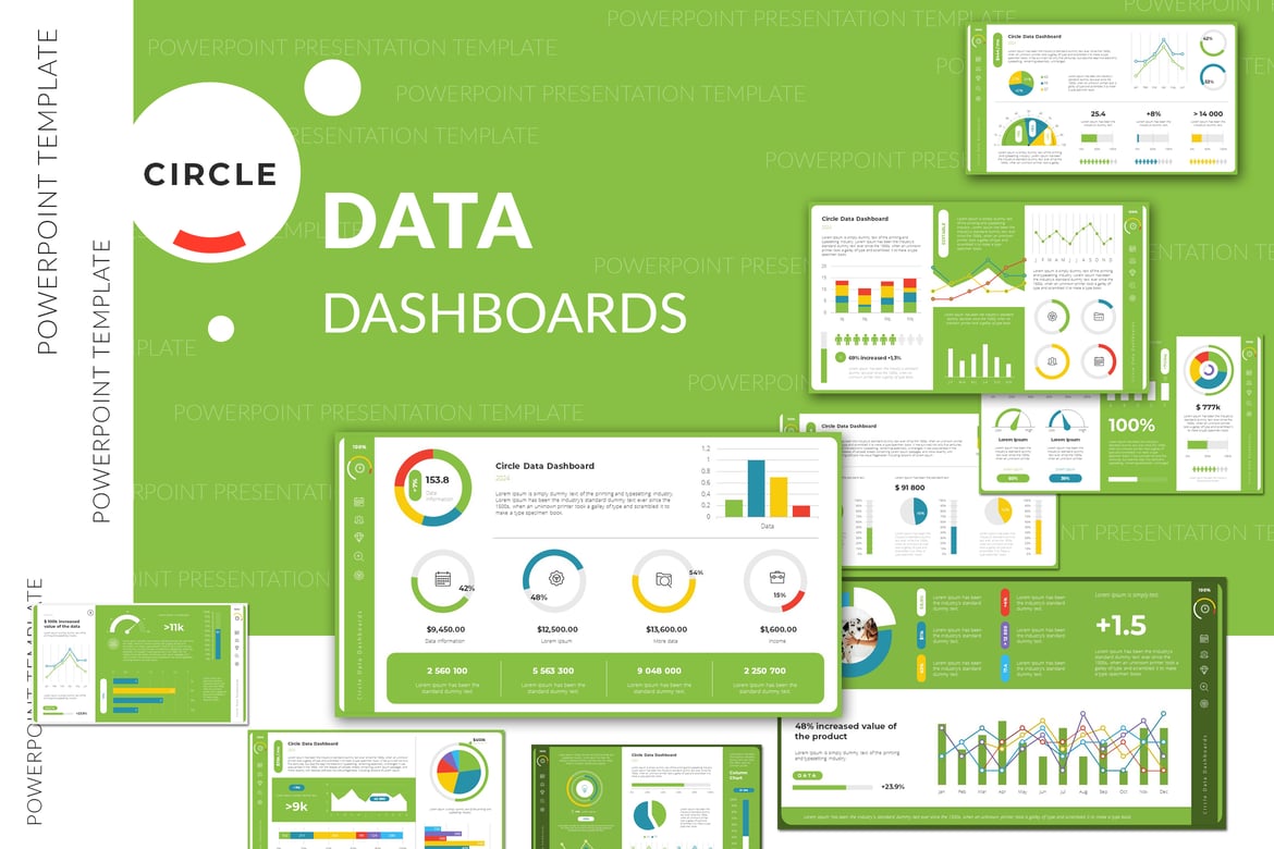 Template Presentasi PowerPoint Dashboard Data Lingkaran yang Menarik