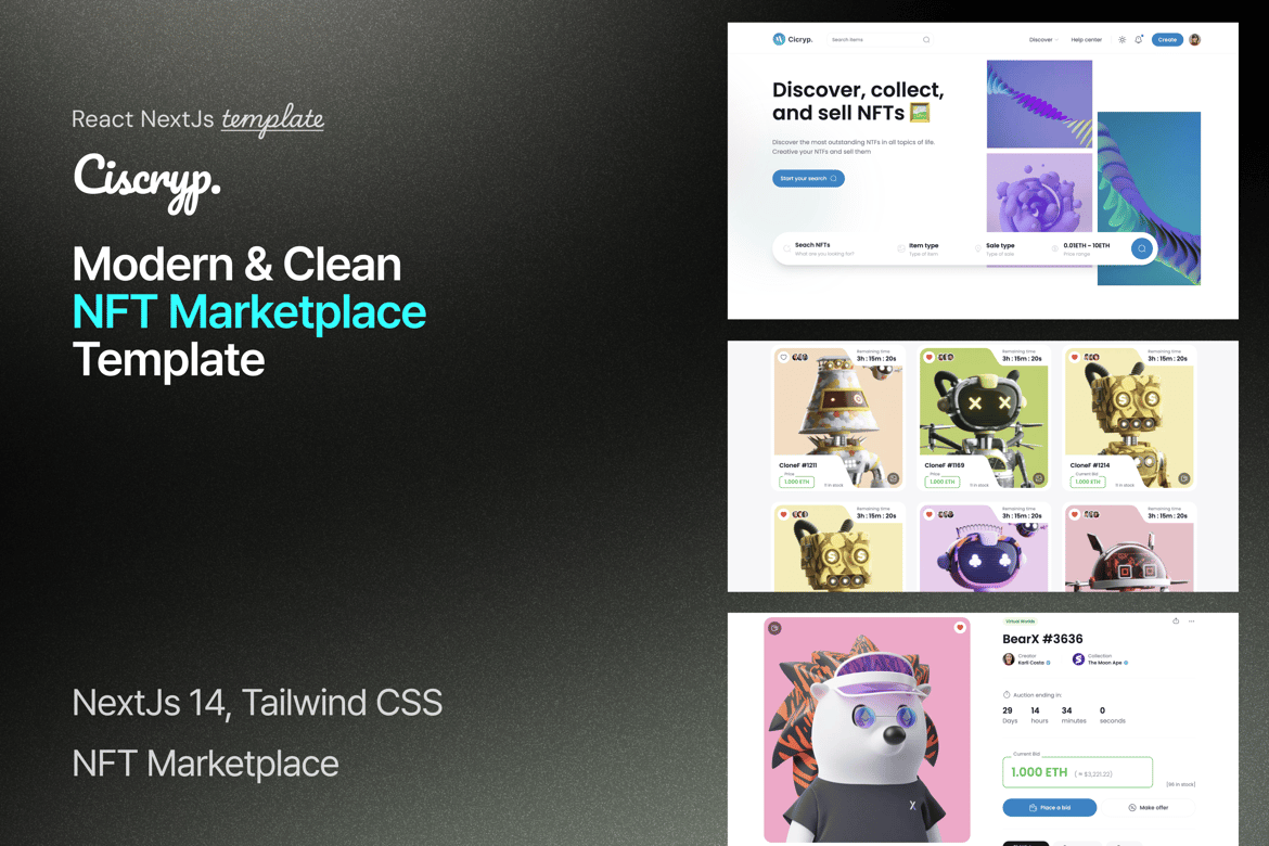 Ciscryp - Template Website Marketplace NFT Modern dengan NextJs
