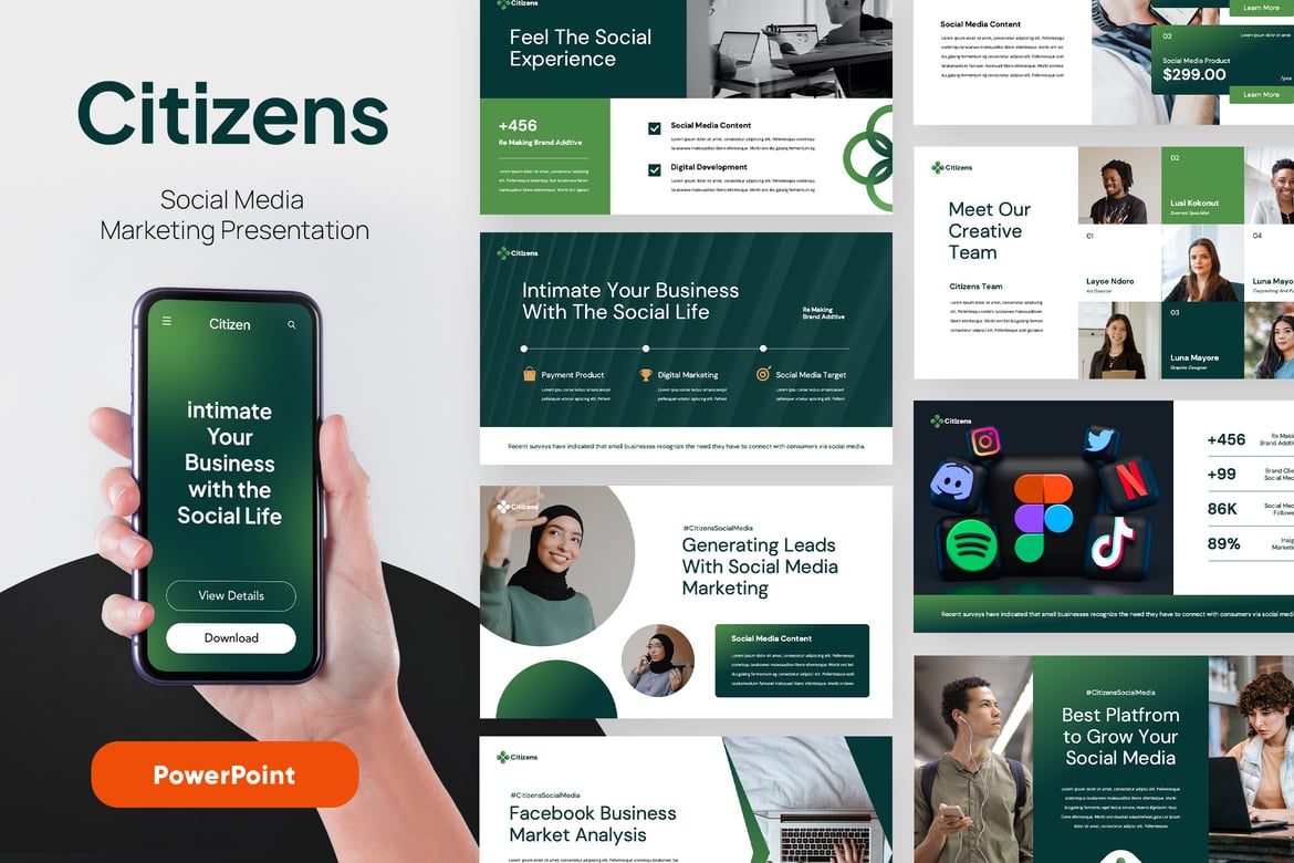 Template PowerPoint Pemasaran Media Sosial CITIZEN yang Profesional