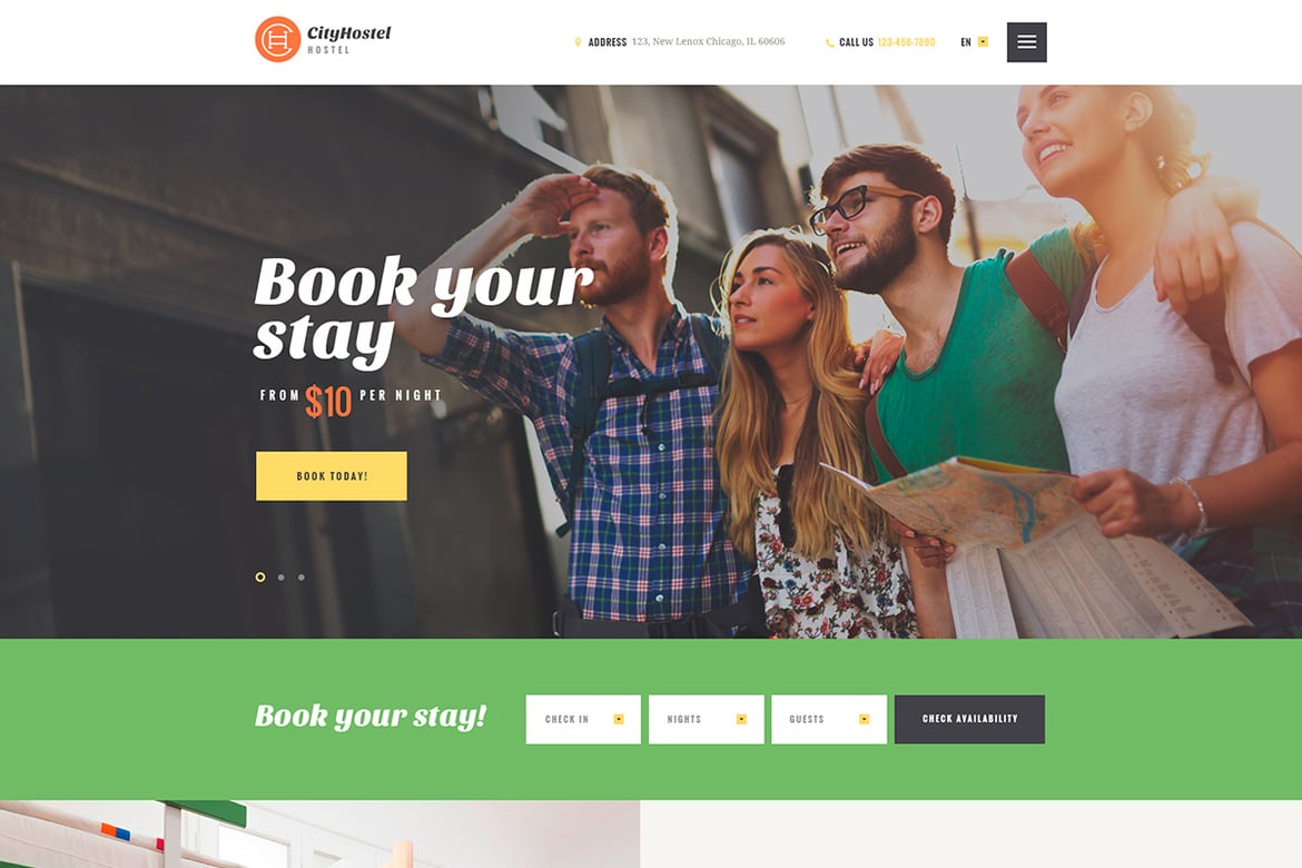 Tema WordPress City Hostel | Solusi Booking Hotel dan Wisata yang Modern