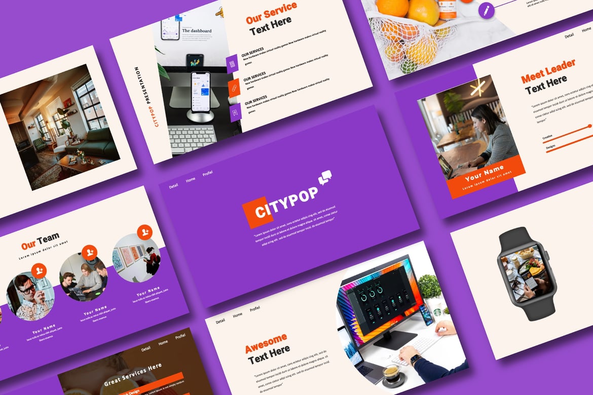 Template Presentasi PowerPoint Citypop yang Kreatif dan Minimalis