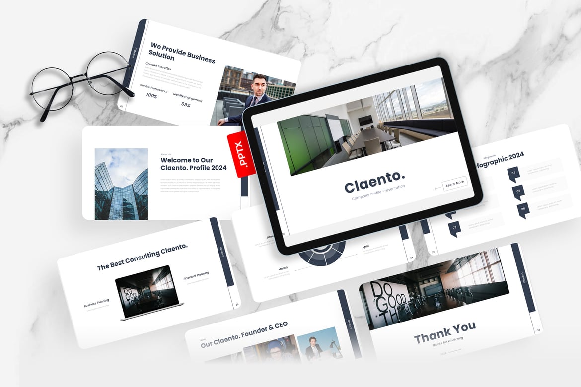 Template PowerPoint Profil Perusahaan Claento yang Menarik dan Profesional