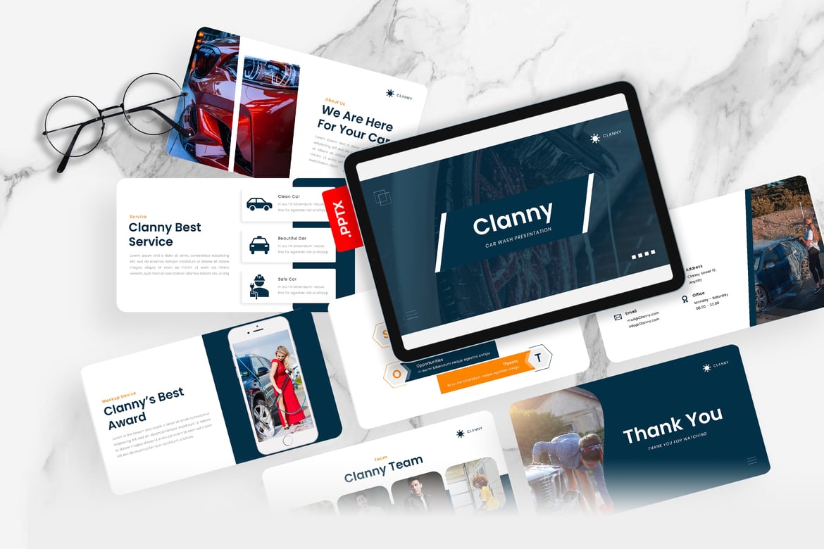 Clanny - Template PowerPoint Cuci Mobil yang Menarik dan Profesional