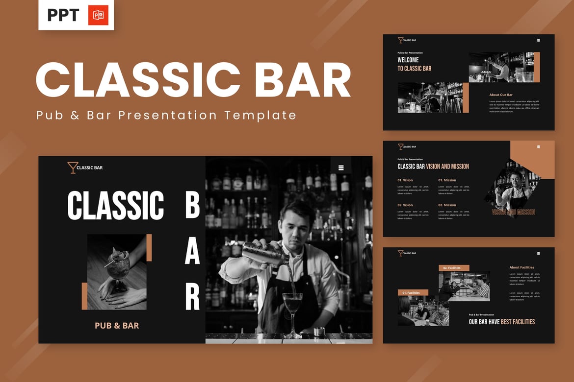 Template Presentasi PowerPoint Klasik untuk Pub & Bar