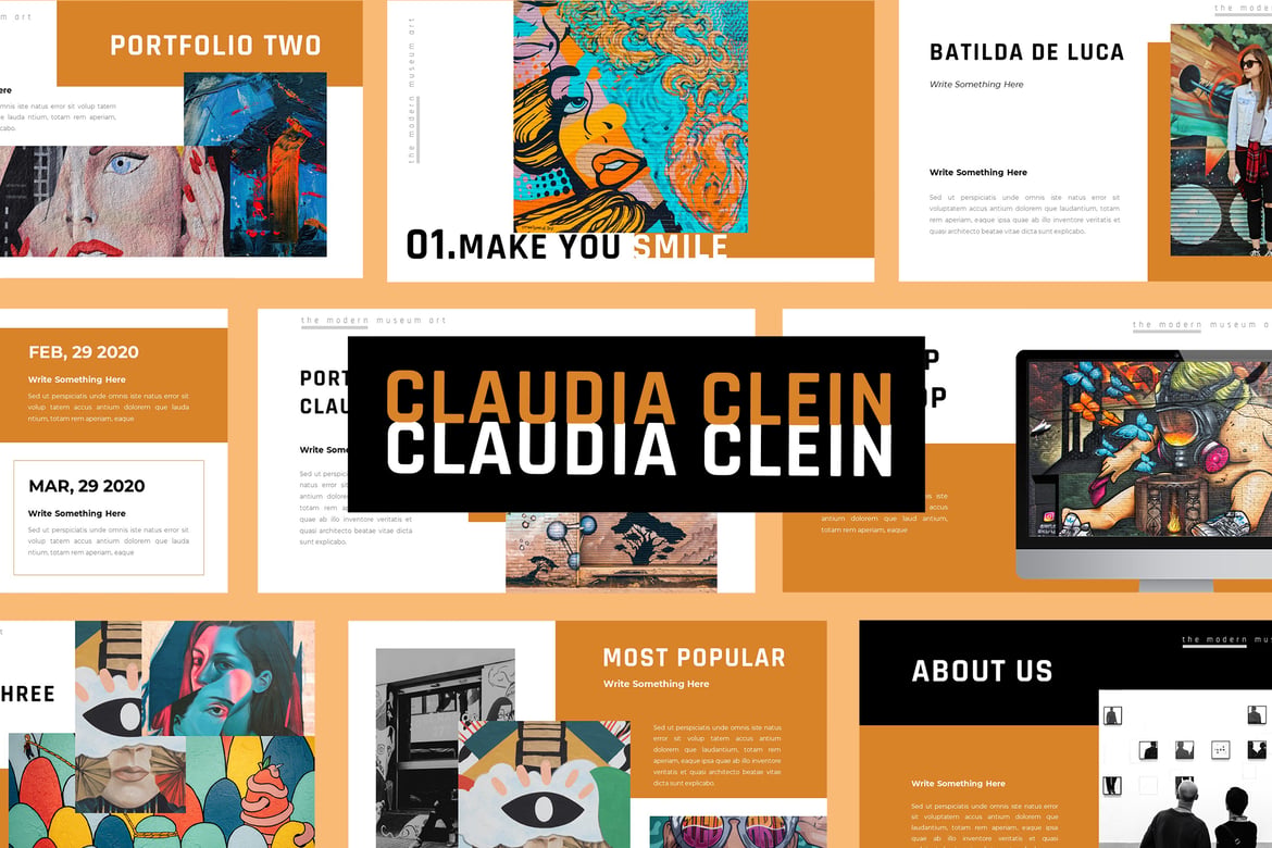 Template Powerpoint Modern Claudia Clein untuk Presentasi Kreatif