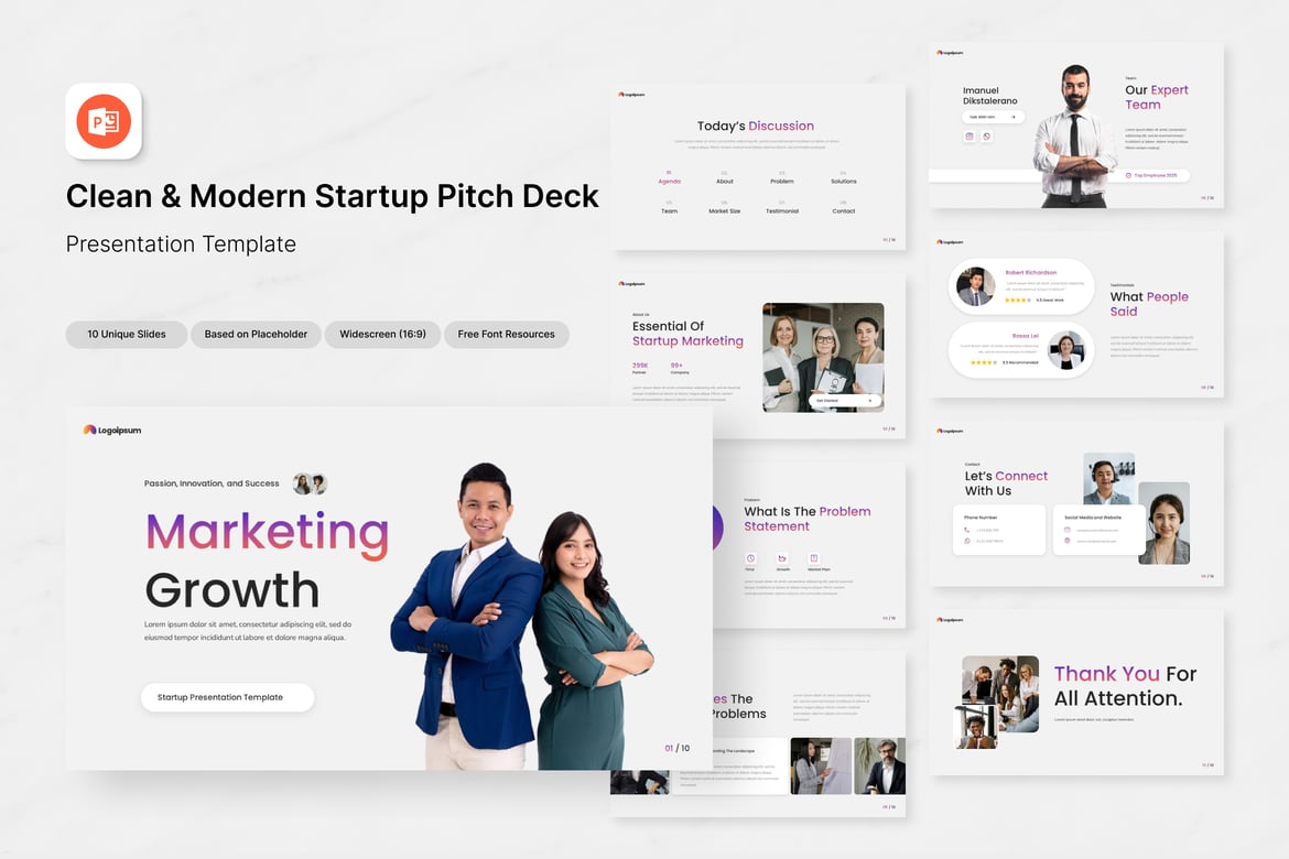 Template Presentasi Pitch Deck Startup yang Bersih dan Modern