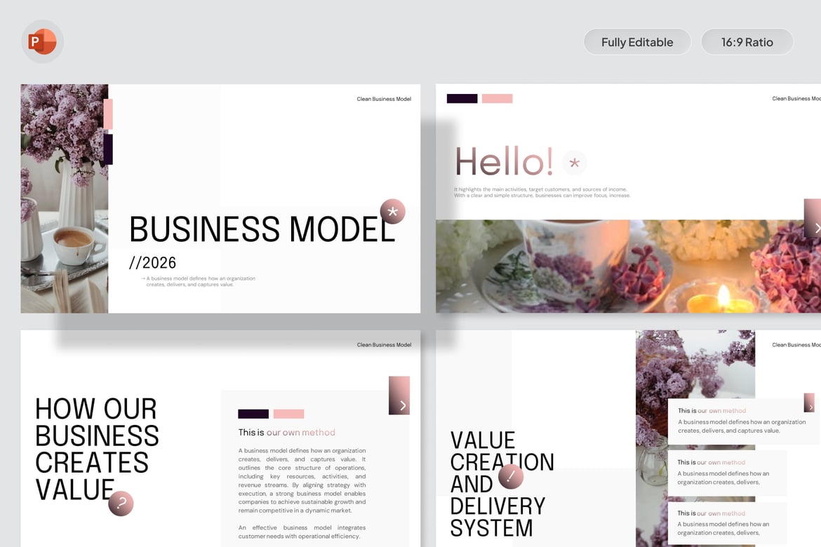 Template Presentasi Model Bisnis Bersih - PowerPoint Elegan